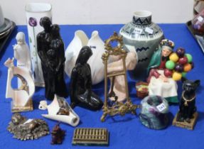 Two Galos porcelain figures, Doulton Old Balloon Seller, an art pottery vase, and other items