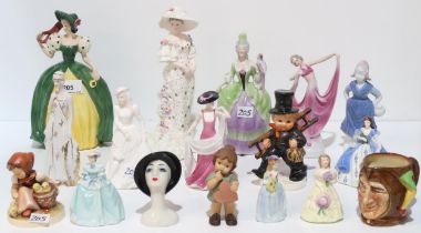A collection of figures including Coalport The lovely Lady Christabel, other Coalport's, Goebel