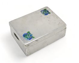 LIBERTY & CO; A silver and enamel cigarette box, in the style of Archibald Knox, Birmingham 1910, of