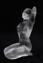 A LALIQUE FIGURE APHRODITE  in frosted glass, modelled kneeling with one arm behind her head, in