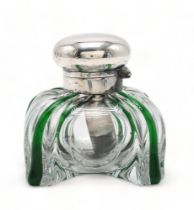 A LATE-VICTORIAN NOVELTY SILVER & GLASS INKWELL by Hukin & Heath, Birmingham 1900, the glass