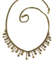 A 14K GOLD FRINGE NECKLACE probably Danish made, stamped 585 EK. with pretty filligree and wire work