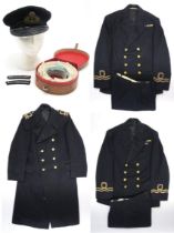 AN ATTRIBUTED WW2 NAVAL LIEUTENANT'S No. 1 DRESS UNIFORM Comprising peaked cap with bullion-