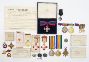 A COLLECTION OF WW1 NURSING MEDALS AND BADGES PERTAINING TO THREE SISTERS  Comprising an R.R.C.