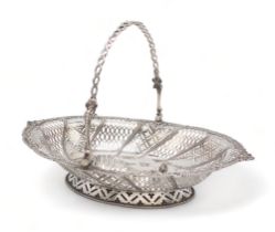 A GEORGE III SILVER SWING-HANDLED BASKET by Emick Romer, London 1768, of oval form, with a beaded