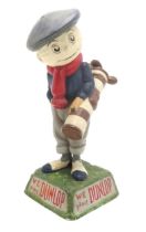 A DUNLOP CADDY PAPIER-MACHE GOLF BALL ADVERTISING FIGURE 'We play Dunlop' to two sides of the