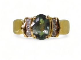 AN ALEXANDRITE AND DIAMOND RING set in 18ct yellow gold the ring retailed by GemsTV is set with a