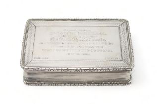 A WILLIAM IV SILVER SNUFF BOX maker's mark TS, Birmingham 1838, of rectangular form, with a cast