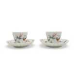 A PAIR OF MEISSEN KAKIEMON TEABOWLS AND SAUCERS FROM THE JAPANESE PALACE circa 1730, each piece of