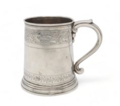 A QUEEN ANNE BRITANNIA STANDARD SILVER MUG London 1713, maker's mark rubbed, of tapering cylindrical