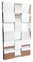 A LARGE CONTEMPORARY RECTANGULAR STYLIZED WALL MIRROR  with angular mirror panes, 152cm x 83cm