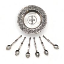 ALEXANDER RITCHIE;  A cased set of six Iona silver 'nunnery' spoons, of medieval celtic style