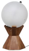 A MID 20TH CENTURY TEAK BASED REVOLVING GLOBE FLOOR LAMP  with spherical fibreglass shade on