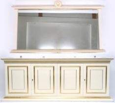 A CONTEMPORARY GILT WHITE VERSACE MIRROR BACK SIDEBOARD  mirror with gilt moulded cornice over