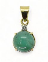 AN EMERALD AND DIAMOND PENDANT set in 18ct gold this GemsTV is set with a cabochon emerald of