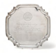 A GEORGE VI SILVER SALVER by Robert Pringle & Sons, London 1945, of shaped form, inscribed '