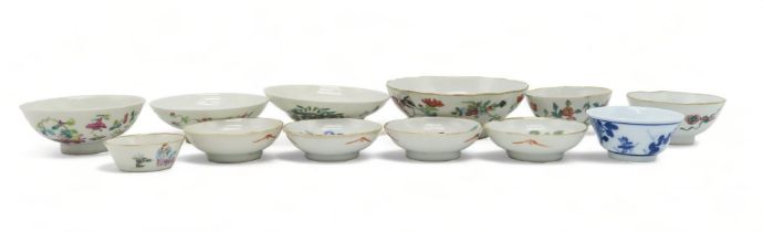 TWELVE VARIOUS CHINESE BOWLS Four,6.5cm, one 11cm, and others ranging from 5 to 10cm diameter, along