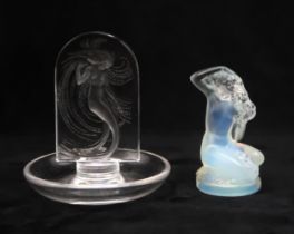 A LALIQUE NAIADE RING OR PIN DISH with central arched plaque depicting a water nymph, signed to