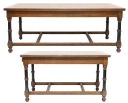 A LATE VICTORIAN OAK LIBRARY TABLE AND SMALLER ACCOMPANYING TABLE  large table with rectangular