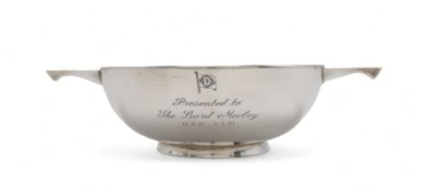 AN ELIZABETH II SILVER QUAICH by Wakely & Wheeler, London 1952, of typical form, engraved 'Presented