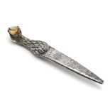 AN UNUSUAL WHITE METAL SGIAN DUBH  The grip hand-chased and modelled as an eagle's claw gripping a