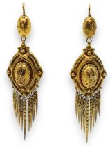 VICTORIAN TASSEL EARRINGS the classic yellow metal Etruscan design earrings, are embellished with