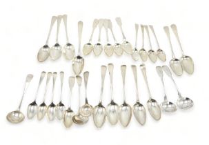 A COLLECTION OF GEORGIAN AND LATER SILVER FLATWARE including three Old English pattern dessert