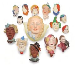 A COLLECTION OF CZECHOSLOVAKIAN ART DECO WALL MASKS modelled as female heads with painted