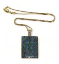 OPAL PENDANT AND CHAIN the opal mosaic and diamond pendant, measures approx 4cm x 3cm, with a 1.