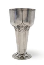 ORIVIT; A German silver Jugendstil vase, of flaring conical form, with stylised fruit decoration