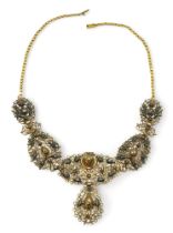 AN ANTIQUE SPANISH DIAMOND NECKLACE set with rose cut diamonds to the scroll filligree panels made