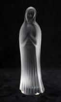 A LALIQUE GLASS FIGURE OF THE MADONNA modelled praying, partially frosted, in fitted box, 24.5cm