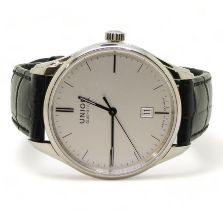 A UNION GLASHUTTE GENTS WATCH Viro Date U289X, stainless steel case, silvered dial, black and silver