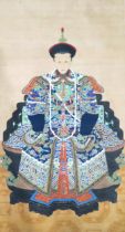 A CHINESE ANCESTRAL SCROLL PORTRAIT Painted with the wife of a senior official, gouache on paper,
