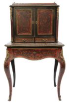 A 19TH CENTURY FRENCH BOULE "BONHEUR DU JOUR" LADIES WRITING DESK  with brass galleried top over