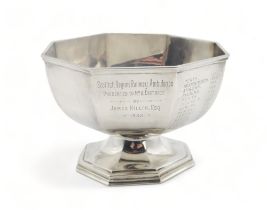 A GEORGE V SILVER PRESENTATION FOOTED BOWL by G H & Co, Sheffield 1921, of faceted form,