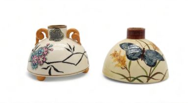 CHRISTOPHER DRESSER (1834-1904) FOR WILLIAM AULT & CO Two dome shape vases, one painted with a