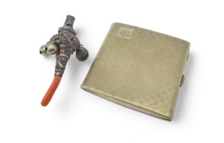 A George V silver cigarette case, maker's mark A.W, Chester 1924,  with checkerboard engine-turned