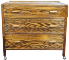 A 20th century oak three drawer chest, 81cm high x 91cm wide x 48cm deep Condition Report: