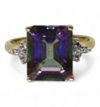 A 9ct gold mystic topaz and diamond ring, size O, weight 3.3gms, with a GemsTV certificate Condition