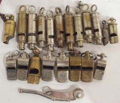 A collection of whistles, to include examples by S. Auld of Glasgow, four various Acme Thunderers,