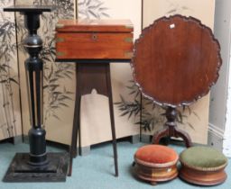 A mixed lot to include 19th century mahogany tilt top table, 20th century ebonised plant pedestal,