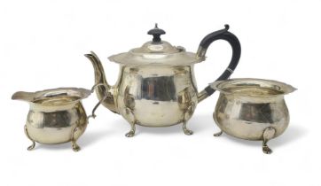 A George V silver three piece tea service, probably by Charles Horner, Birmingham 1928, 735gms (3)