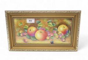 A 20th century Worcester style plaque painted with fruit, signed Leaman Condition Report:Available