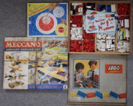 A vintage Lego System set, housed in an improvised wooden case, together with a Meccano No. 4