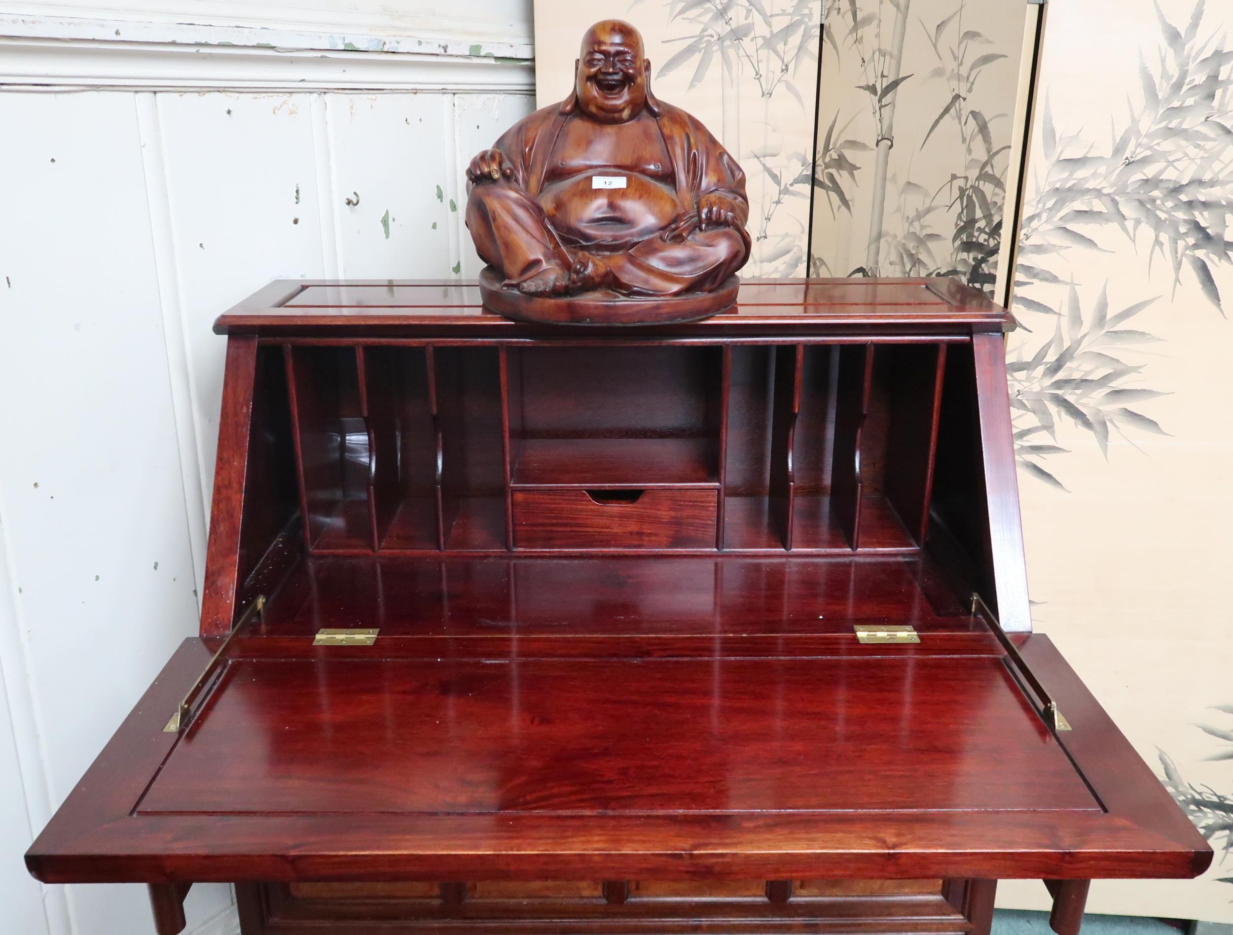 A lot to include Oriental hardwood fall front writing bureau, 106cm high x 91cm wide x 43cm deep and - Image 2 of 2