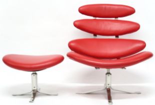 A CONTEMPORARY AFTER POUL VOLTHER "EJ5 CORONA" LOUNGE CHAIR AND STOOL  chair with graduating oval