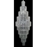 A CONTEMPORARY IMPEX LIGHTING "NEW YORK CHROME CASCADE" CHANDELIER  with ten tiers of cut glass