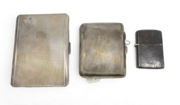 A George V silver cigarette case, by H Bros, Birmingham 1937, the body with engine-turned