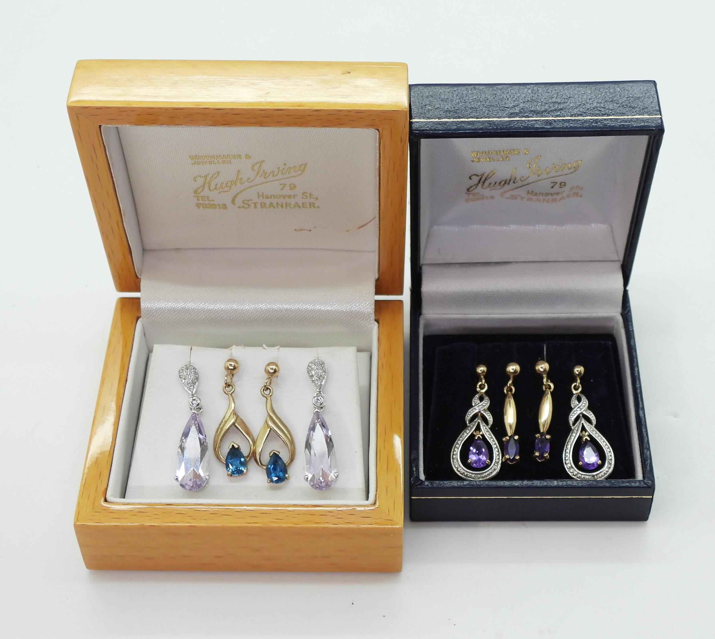 A pair of 9ct kunzite and diamond earrings, length 2.6cm, and a further three pairs of earrings - Image 2 of 2